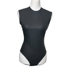 Tibi Black Sleeveless Bodysuit Women’s Size Small Faux Leather Stretch Zip Back